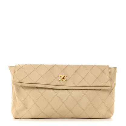 Chanel Caviar Diamond Stitch Oversized Flap Clutch Beige 1 of 8