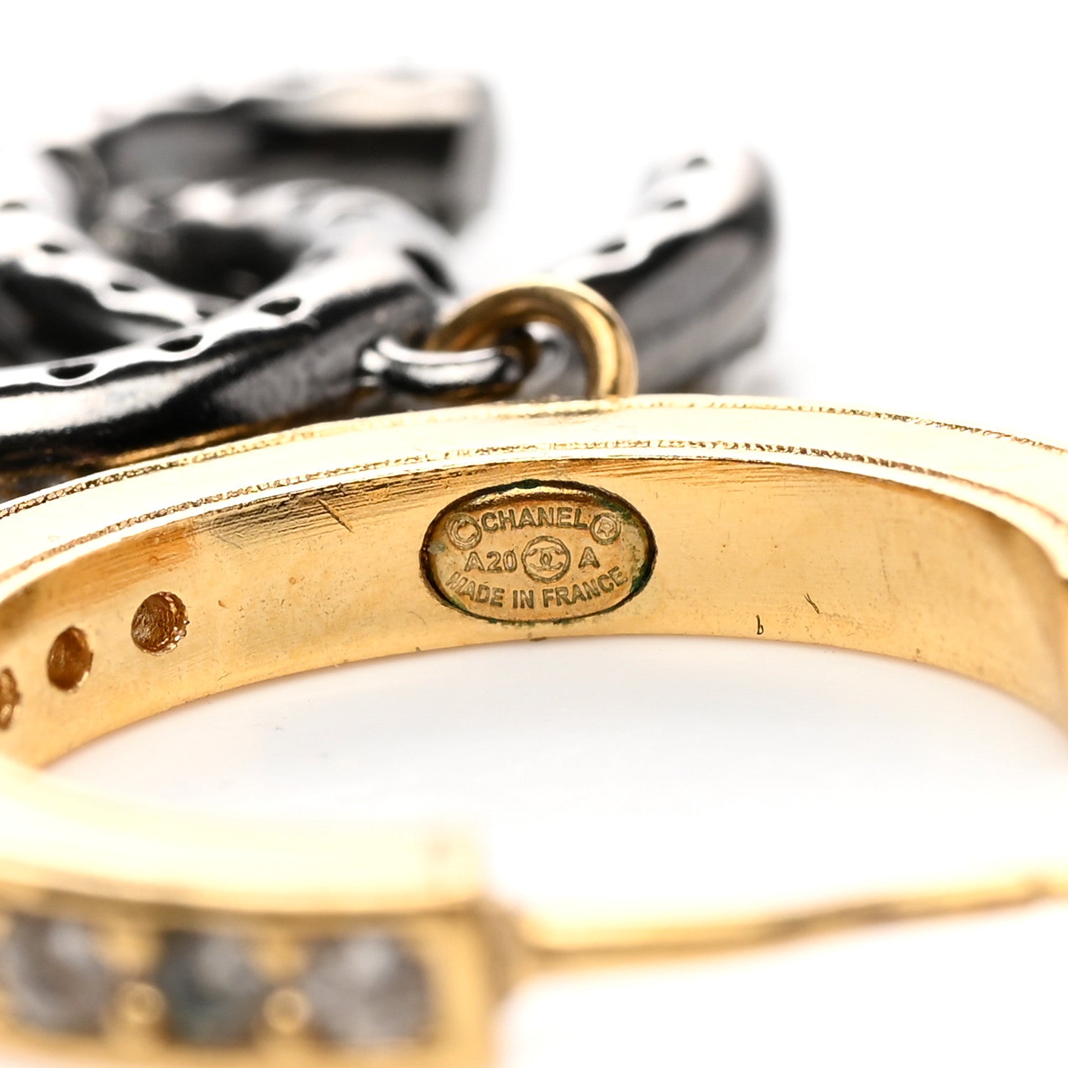 Chanel Crystal Lock Symbols CC Hoop Drop Earrings Gold Ruthenium 4 of 4