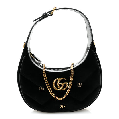 Gucci Velvet Matelasse Double G Studs Torchon GG Marmont Half Moon Hobo Black 1 of 10