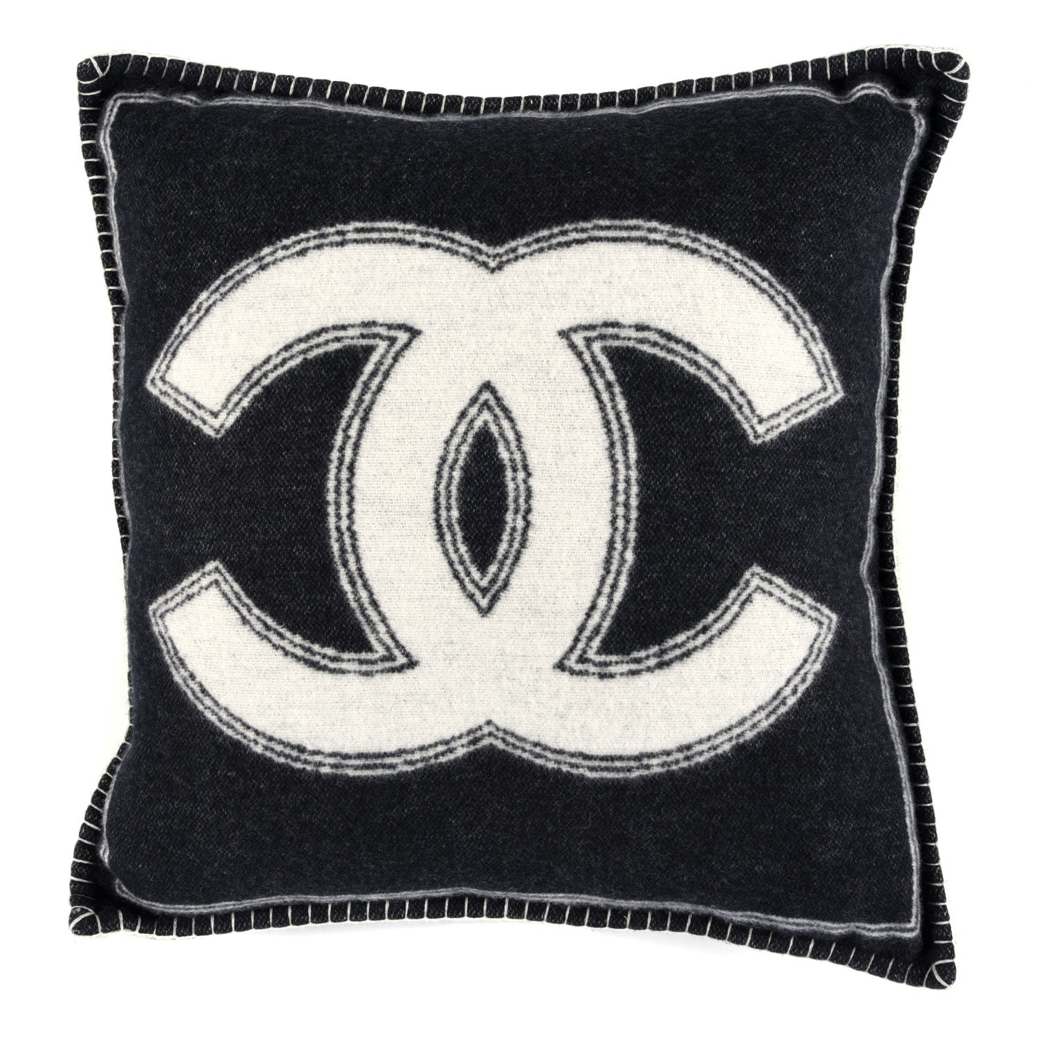 Chanel Merino Wool Cashmere CC Pillow Black Beige 2 of 3