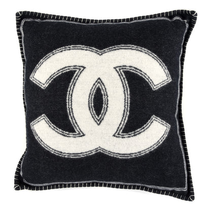 Chanel Merino Wool Cashmere CC Pillow Black Beige 2 of 3