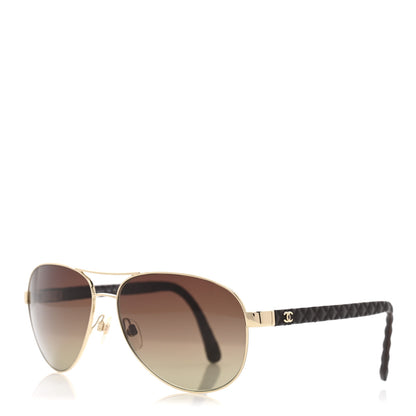 Chanel Metal Lambskin Quilted CC Pilot Summer Aviator Sunglasses 4204-Q Gold Brown 1 of 9