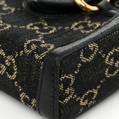 Gucci Jacquard Black Denim GG Monogram Textured Dollar Calfskin Mini Horsebit 1955 Crossbody Bag Black Ivory 9 of 10