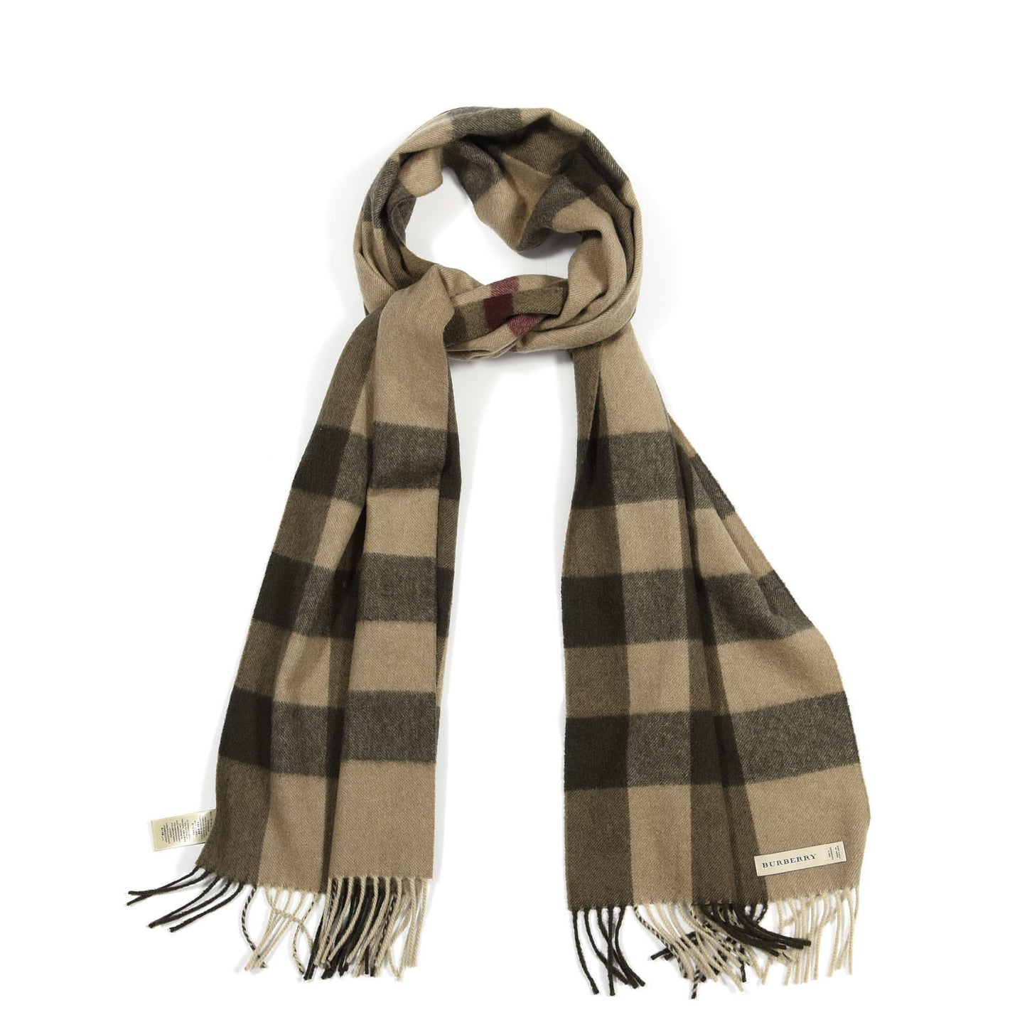 Cashmere Giant Check Fringe Scarf Brown