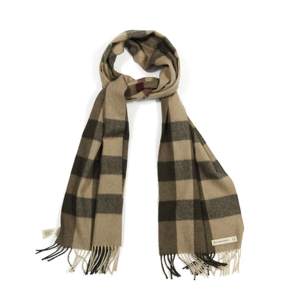 Burberry Cashmere Giant Check Fringe Scarf Brown 1 of 4