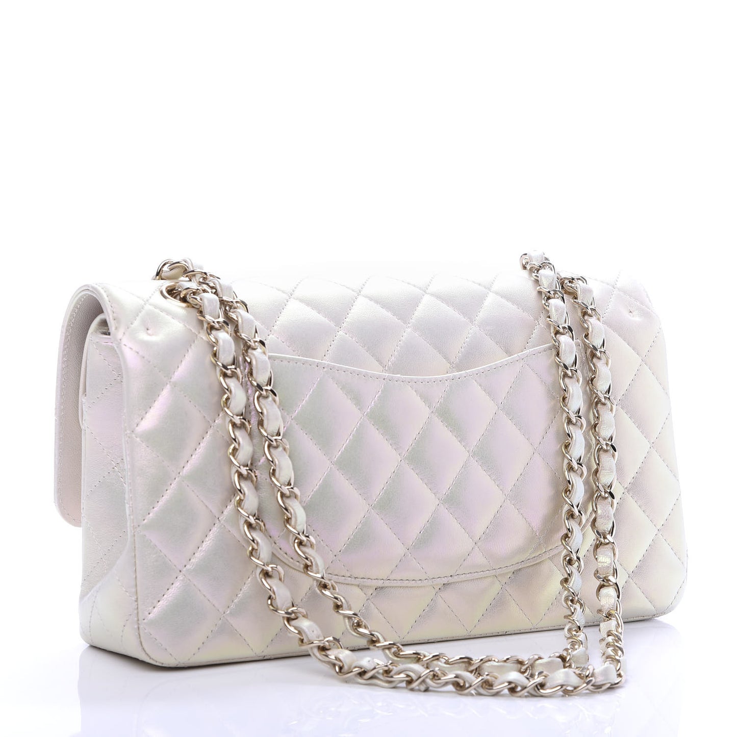 Iridescent Lambskin Quilted Medium Double Flap Ivory