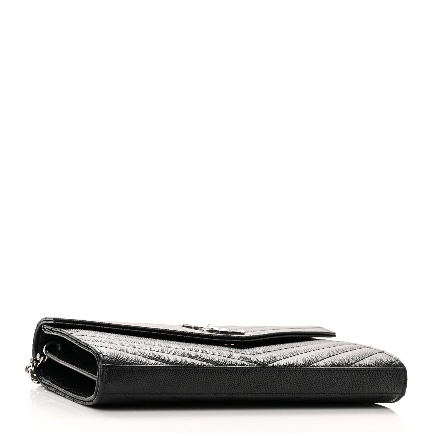 Saint Laurent Grain De Poudre Matelasse Chevron Monogram Chain Wallet Black 4 of 10
