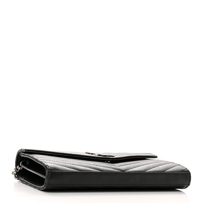 Saint Laurent Grain De Poudre Matelasse Chevron Monogram Chain Wallet Black 4 of 10