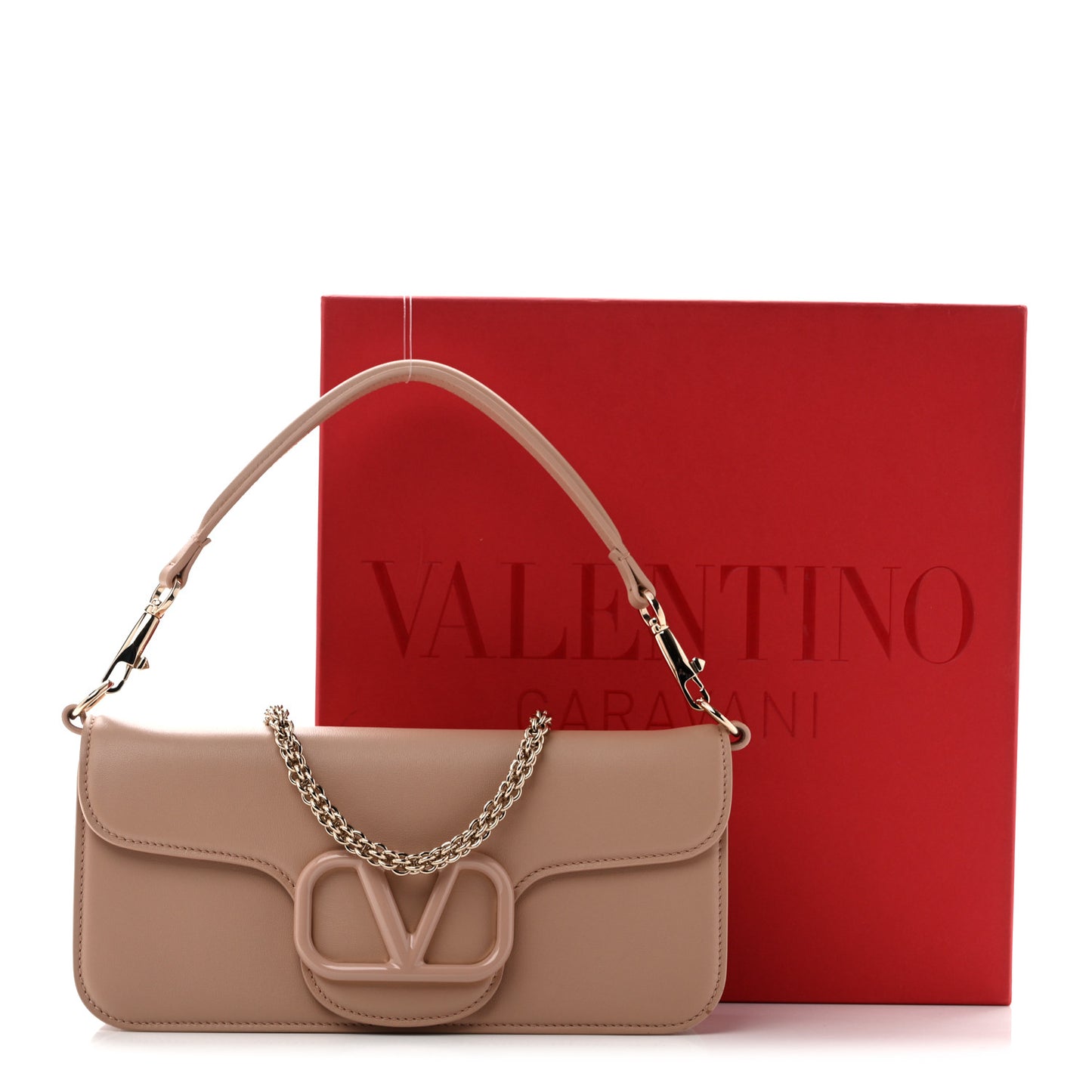 Calfskin Enamel Vlogo Loco Shoulder Bag Rose Cannelle
