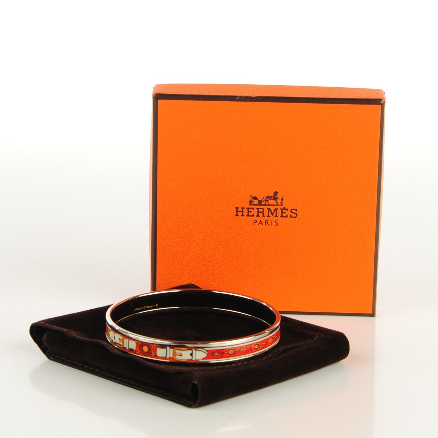 Hermes Enamel Printed Narrow Festival des Amazones Bracelet 62 Orange 6 of 6