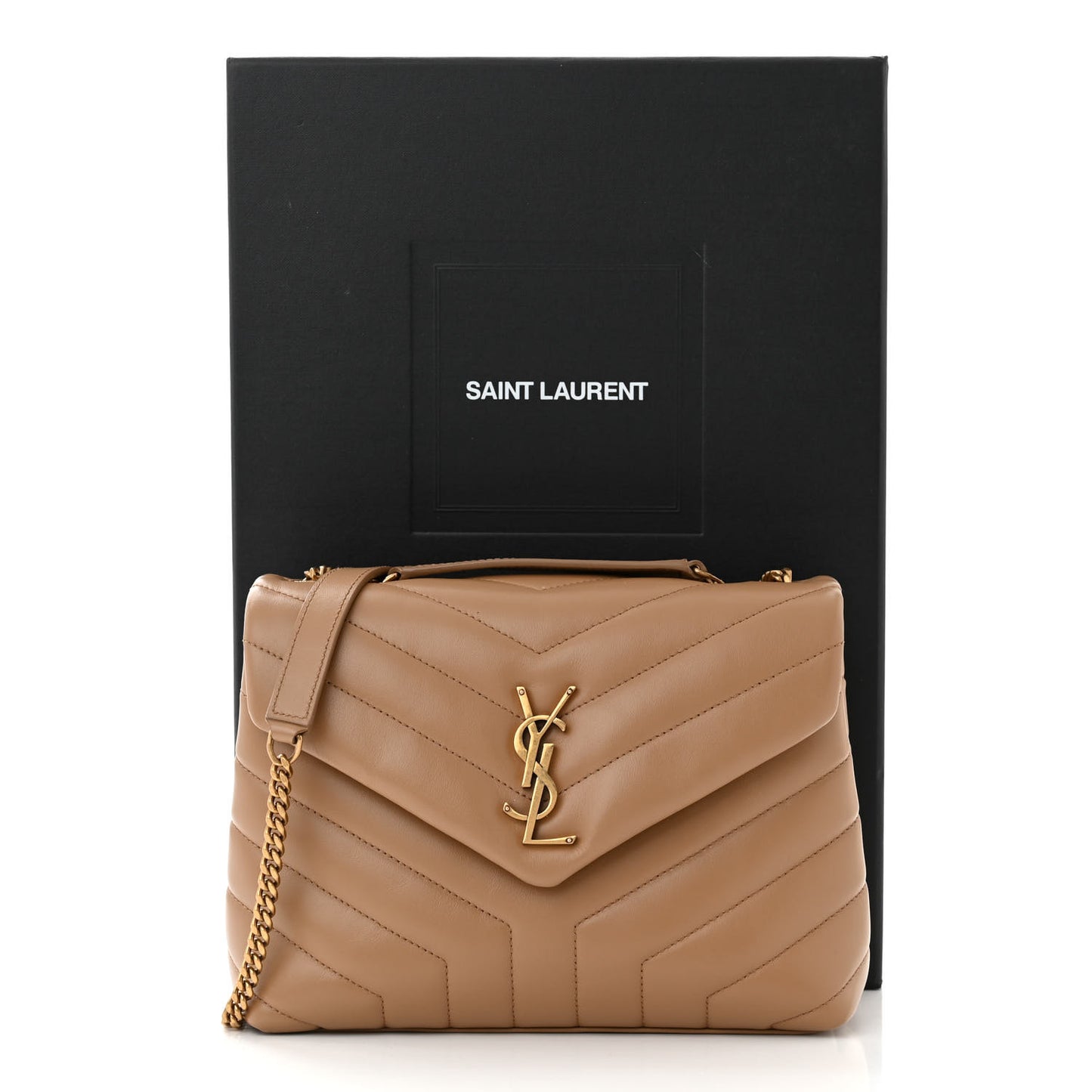 Calfskin Y Quilted Monogram Small Loulou Chain Satchel Dark Beige