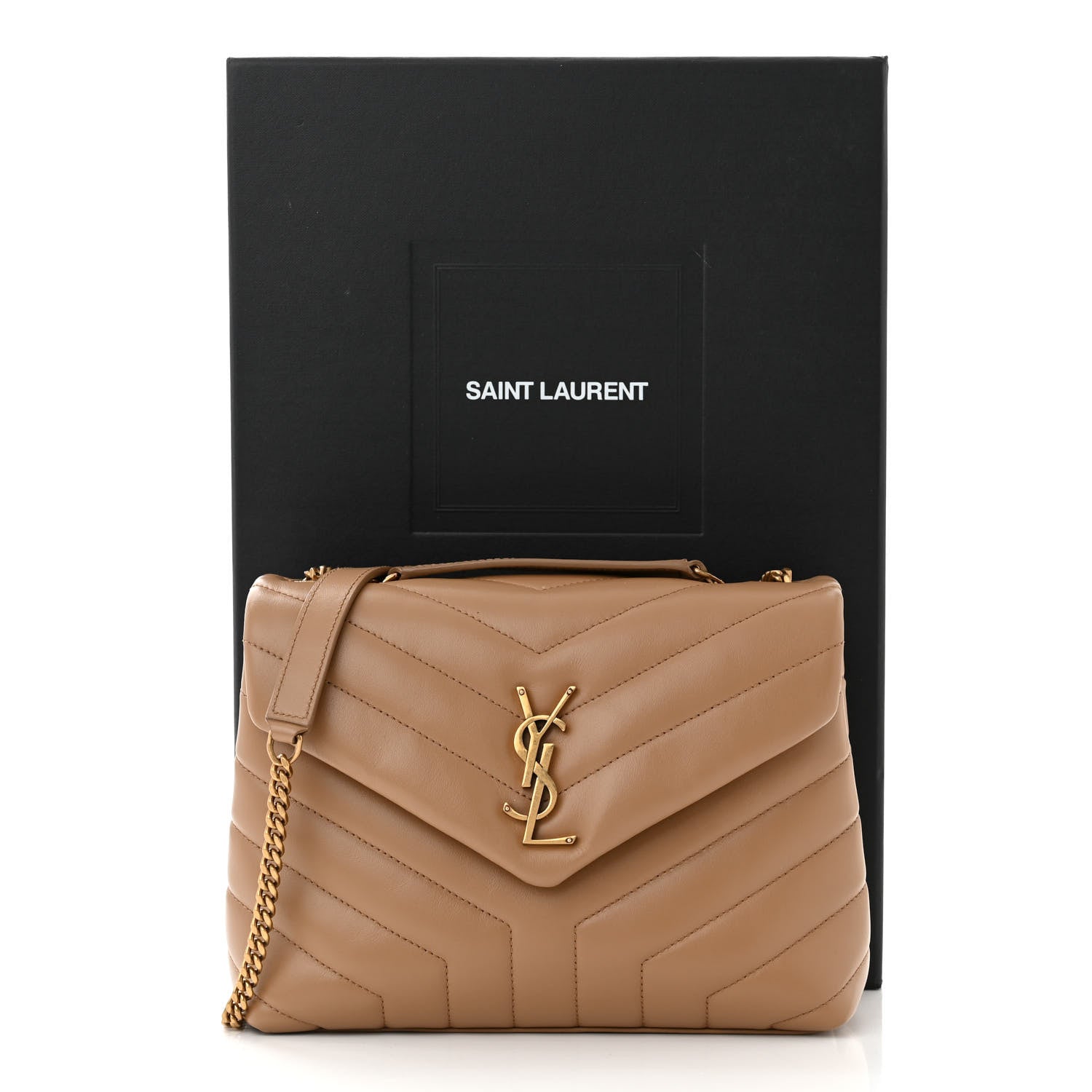 Saint Laurent Calfskin Y Quilted Monogram Small Loulou Chain Satchel Dark Beige 13 of 13