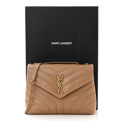 Saint Laurent Calfskin Y Quilted Monogram Small Loulou Chain Satchel Dark Beige 13 of 13