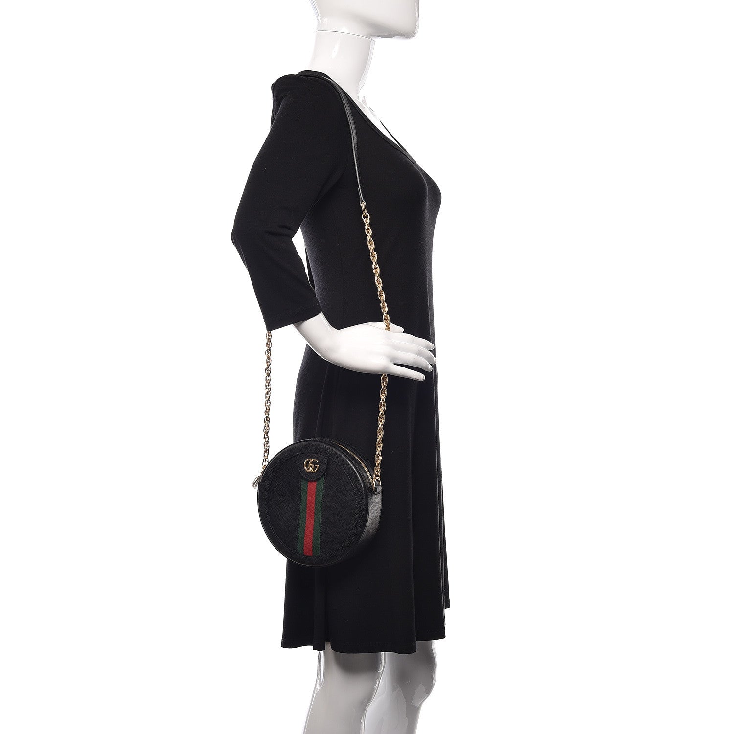 Gucci Soft Textured Calfskin Web Mini Ophidia Round Shoulder Bag Black 2 of 10
