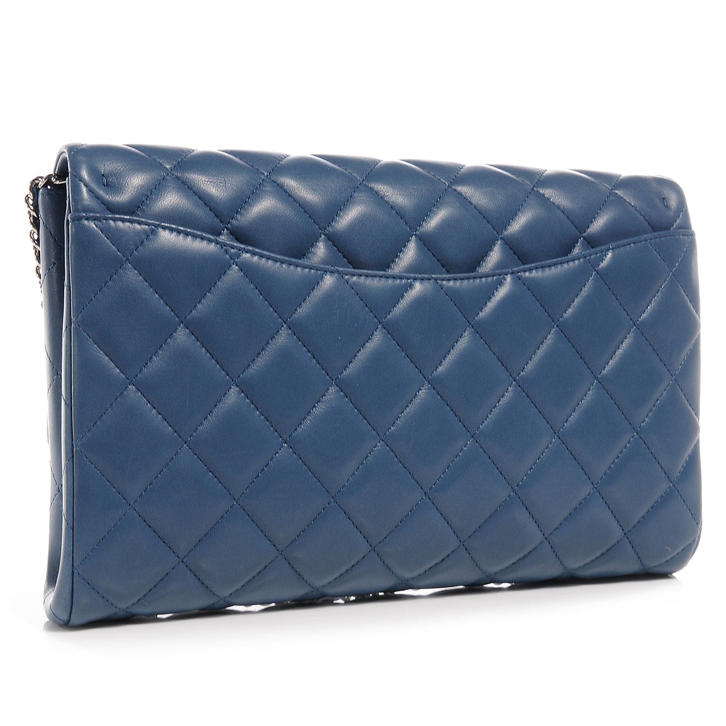 Lambskin Quilted Clutch with Chain Flap Blue