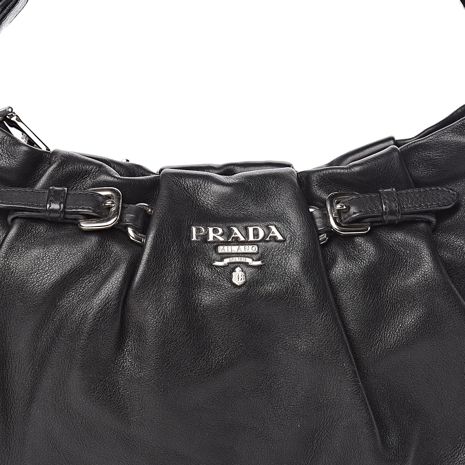 Prada Soft Calf Pleated Hobo Black 10 of 10