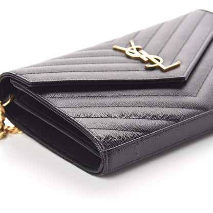Saint Laurent Grain De Poudre Matelasse Chevron Monogram Chain Wallet Black 8 of 9