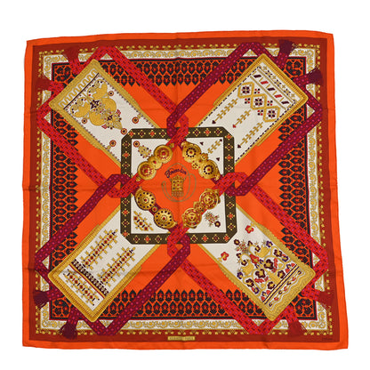 Hermes Silk Brins D'Or Scarf 90 Orange White Bronze 1 of 3