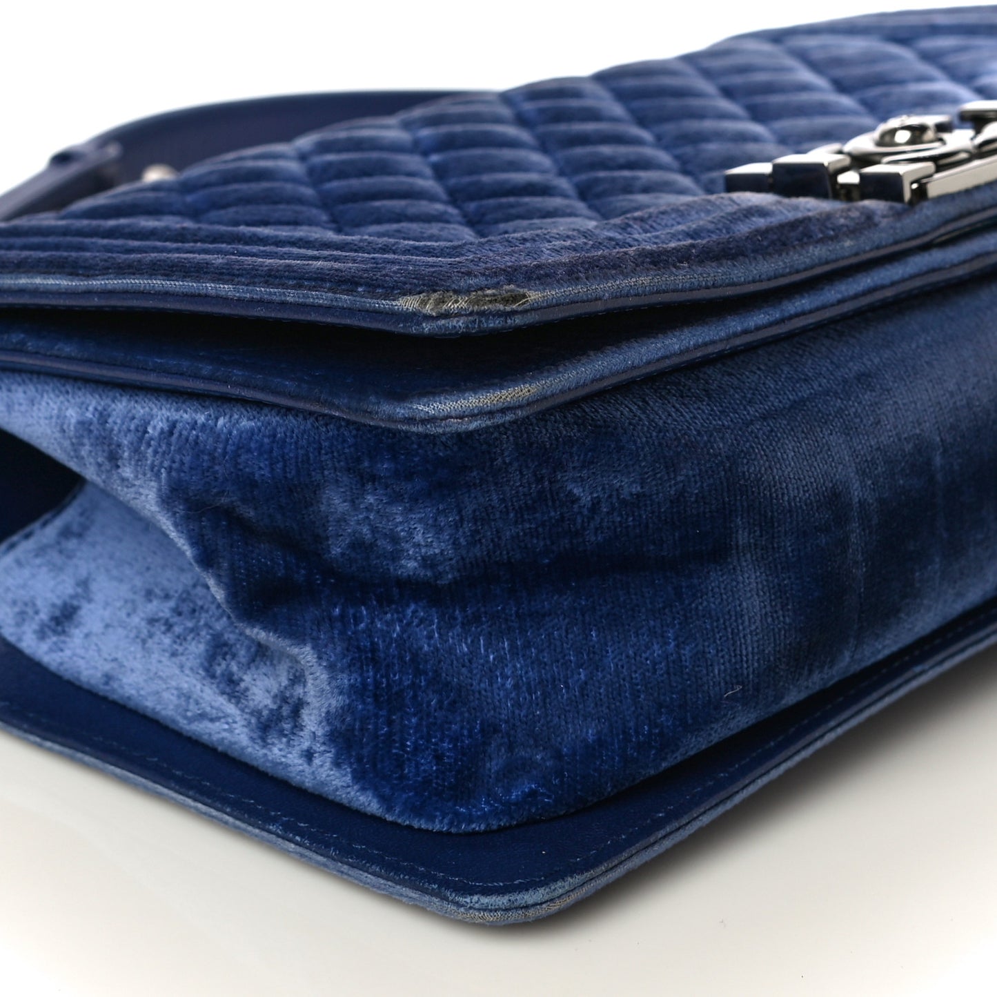 Velvet Quilted Medium Boy Flap Blue