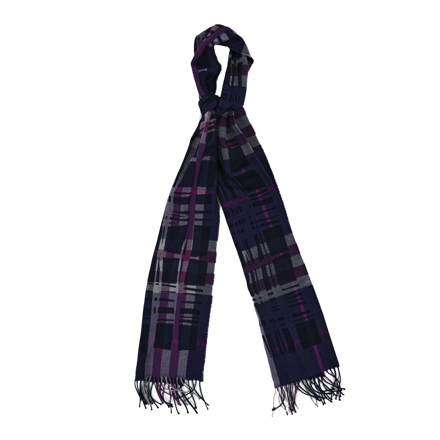 Burberry Cashmere Check Fringe Scarf Purple 1 of 3