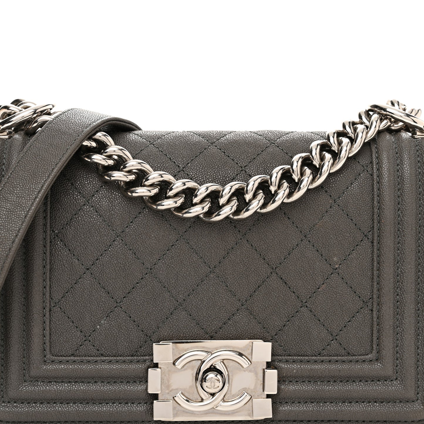 Caviar Quilted Small Boy Flap Grey