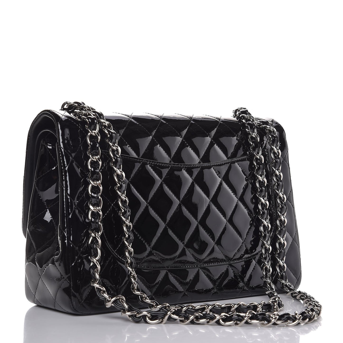 Patent Quilted Jumbo Double Flap Black