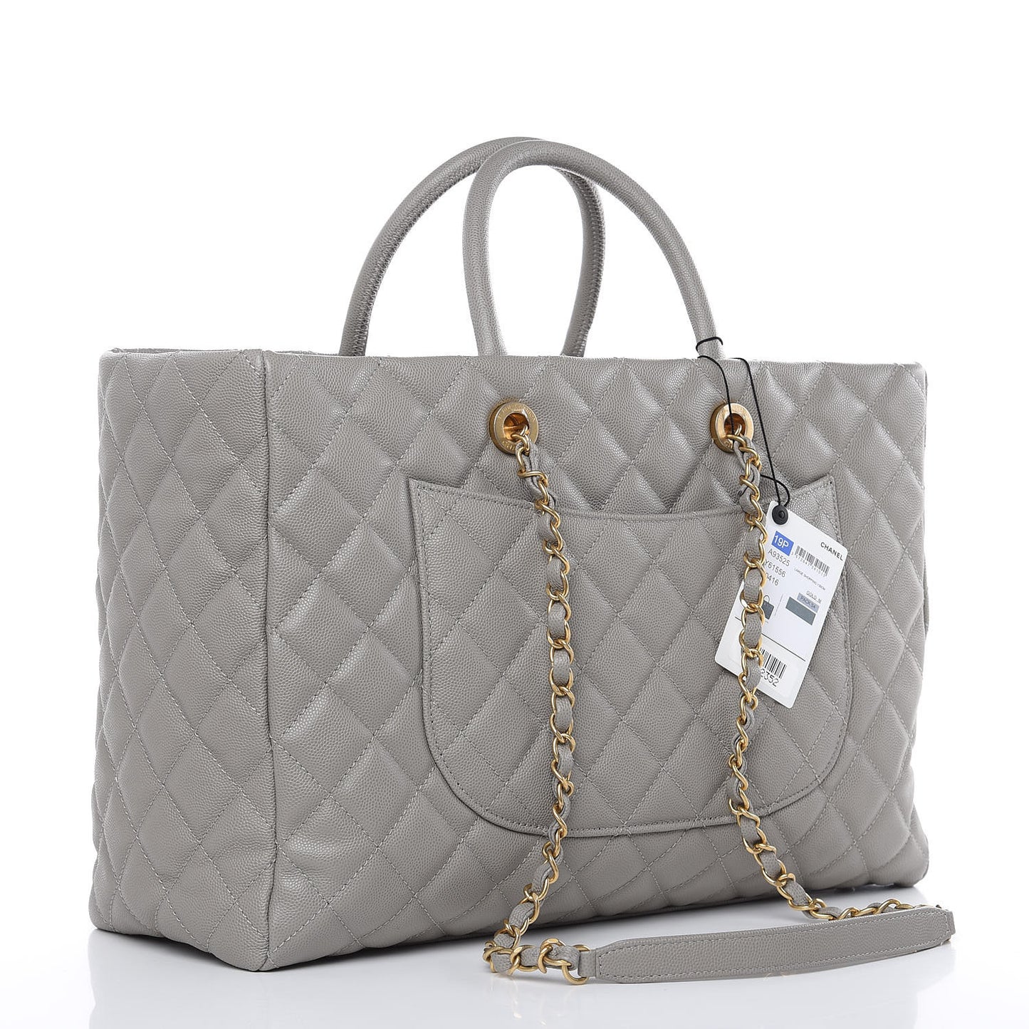 Caviar Quilted Large Coco Handle Shopping Tote Grey