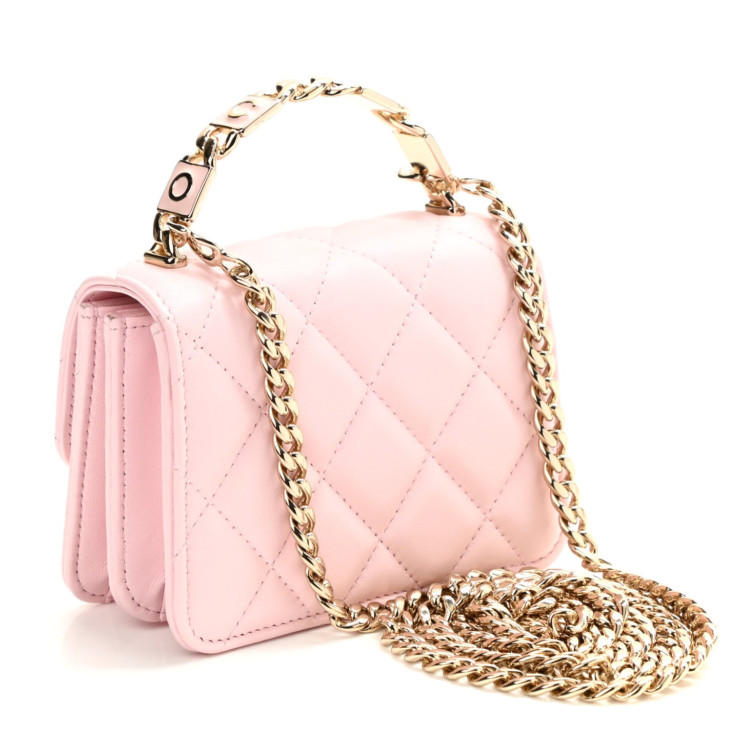 Lambskin Quilted Pick Me Up Clutch With Chain Pink