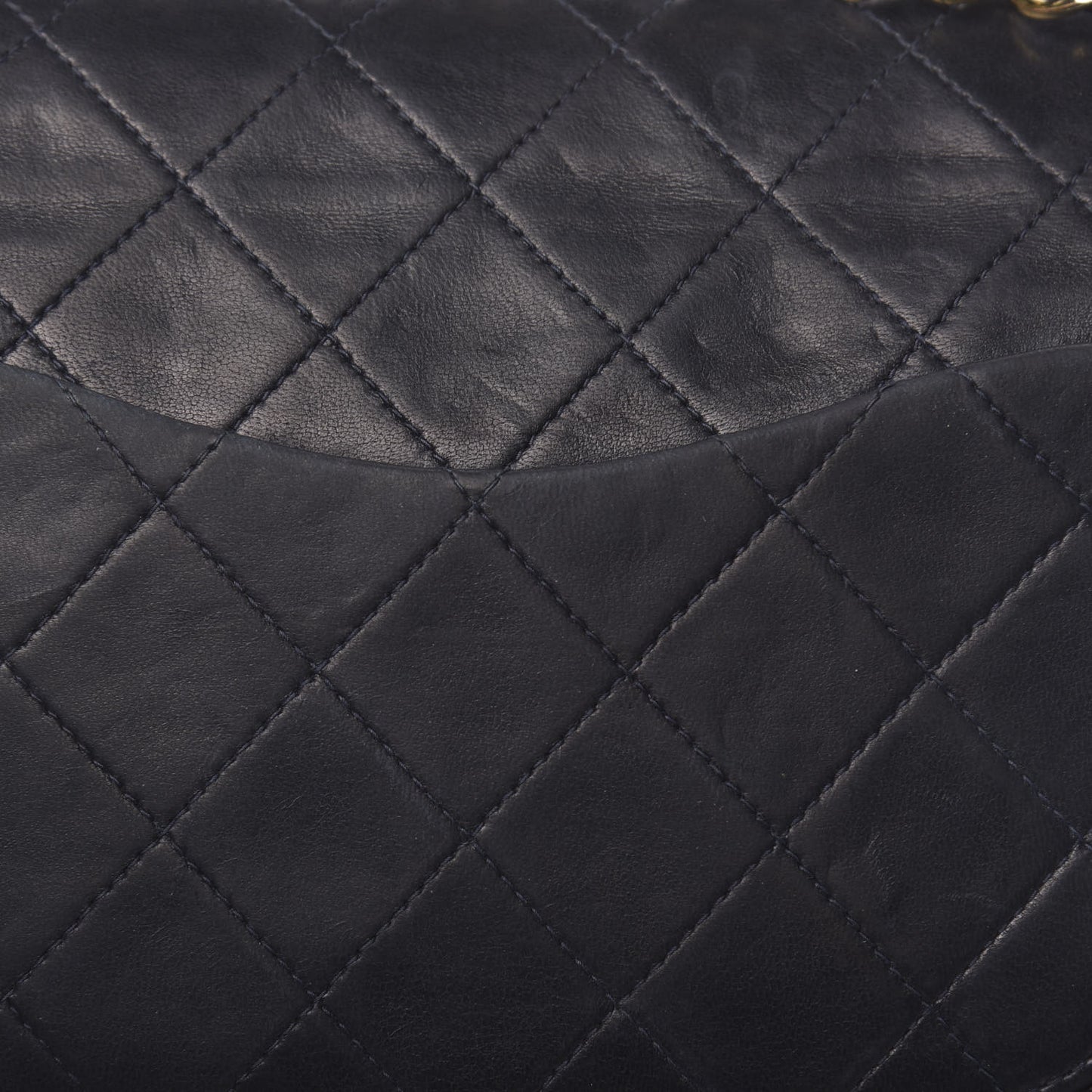 Lambskin Quilted Medium Double Flap Navy