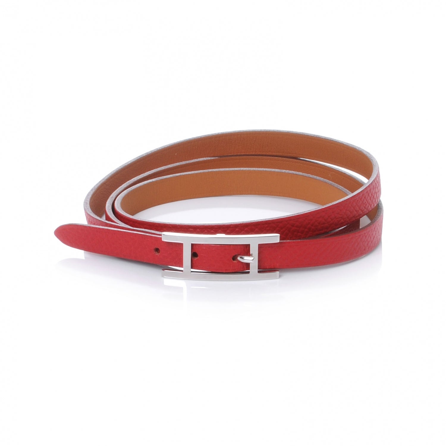 Hermes Epsom 3 MM Hapi Triple Tour Wrap Bracelet Medium Rouge Casaque 1 of 6