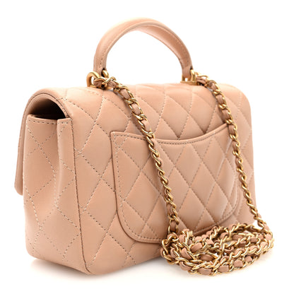 Chanel Lambskin Quilted Mini Top Handle Rectangular Flap Beige 3 of 11