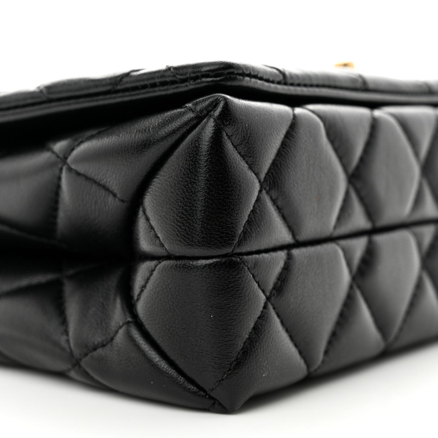 Shiny Lambskin Quilted Enamel CC Small Flap Black