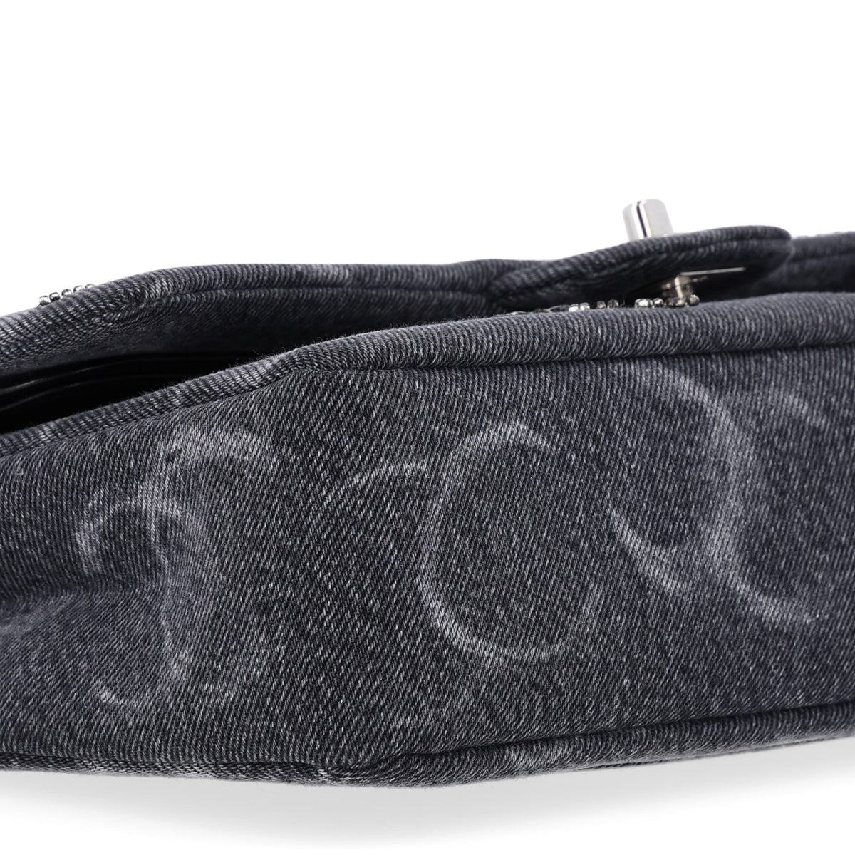 Denim Crystal Sequin CC Medium Double Flap Black
