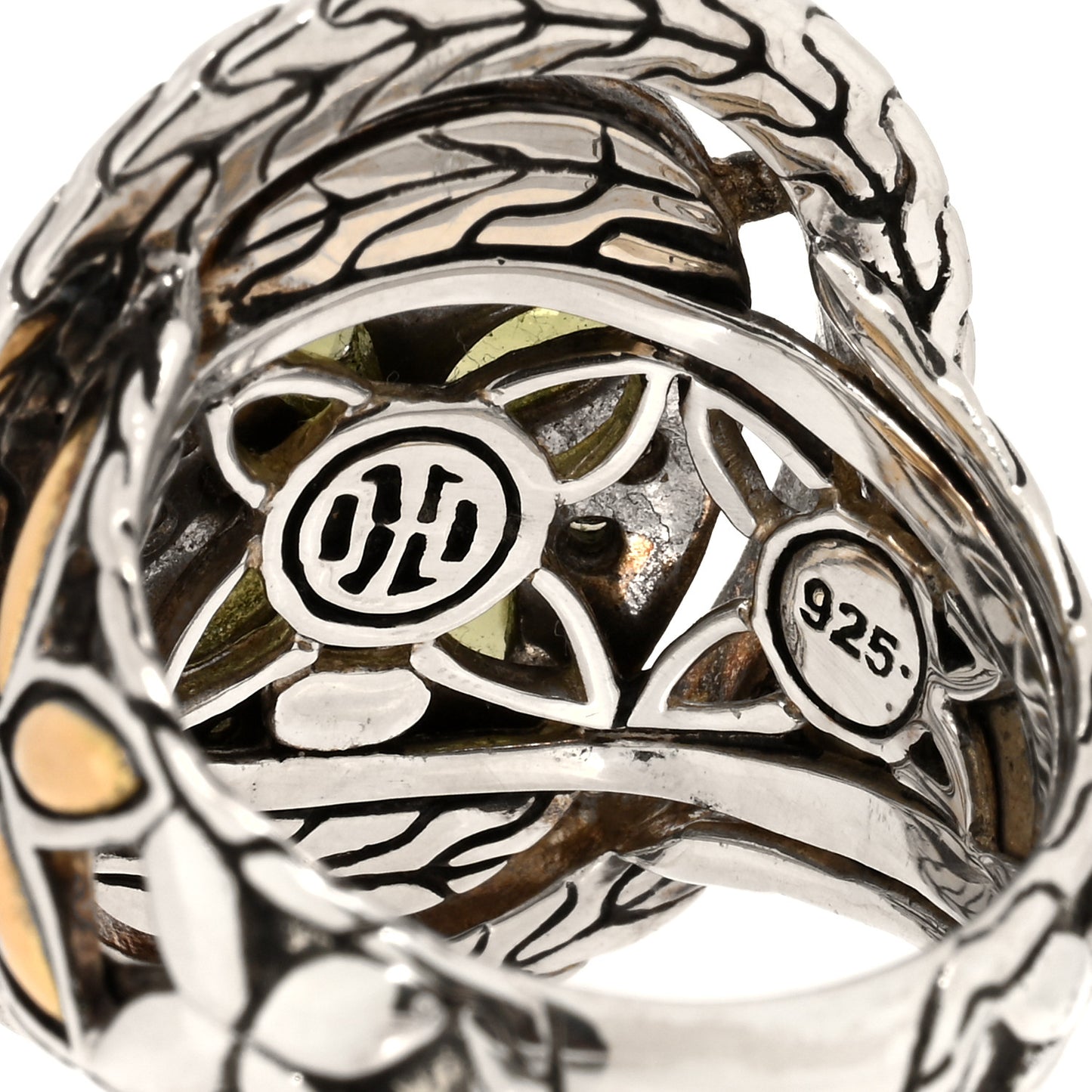 Sterling Silver 18K Yellow Gold Peridot Tsavorite Batu Kawung Ring 50 5.5