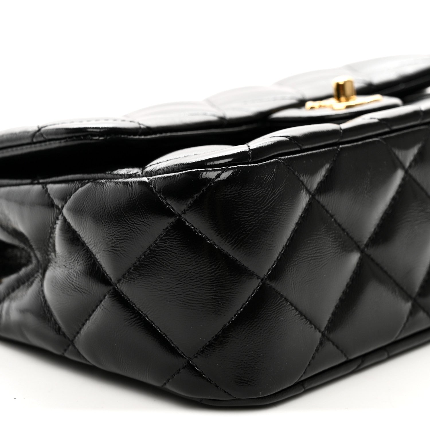Chanel Shiny Lambskin Quilted Twisted Links Top Handle Flap Black