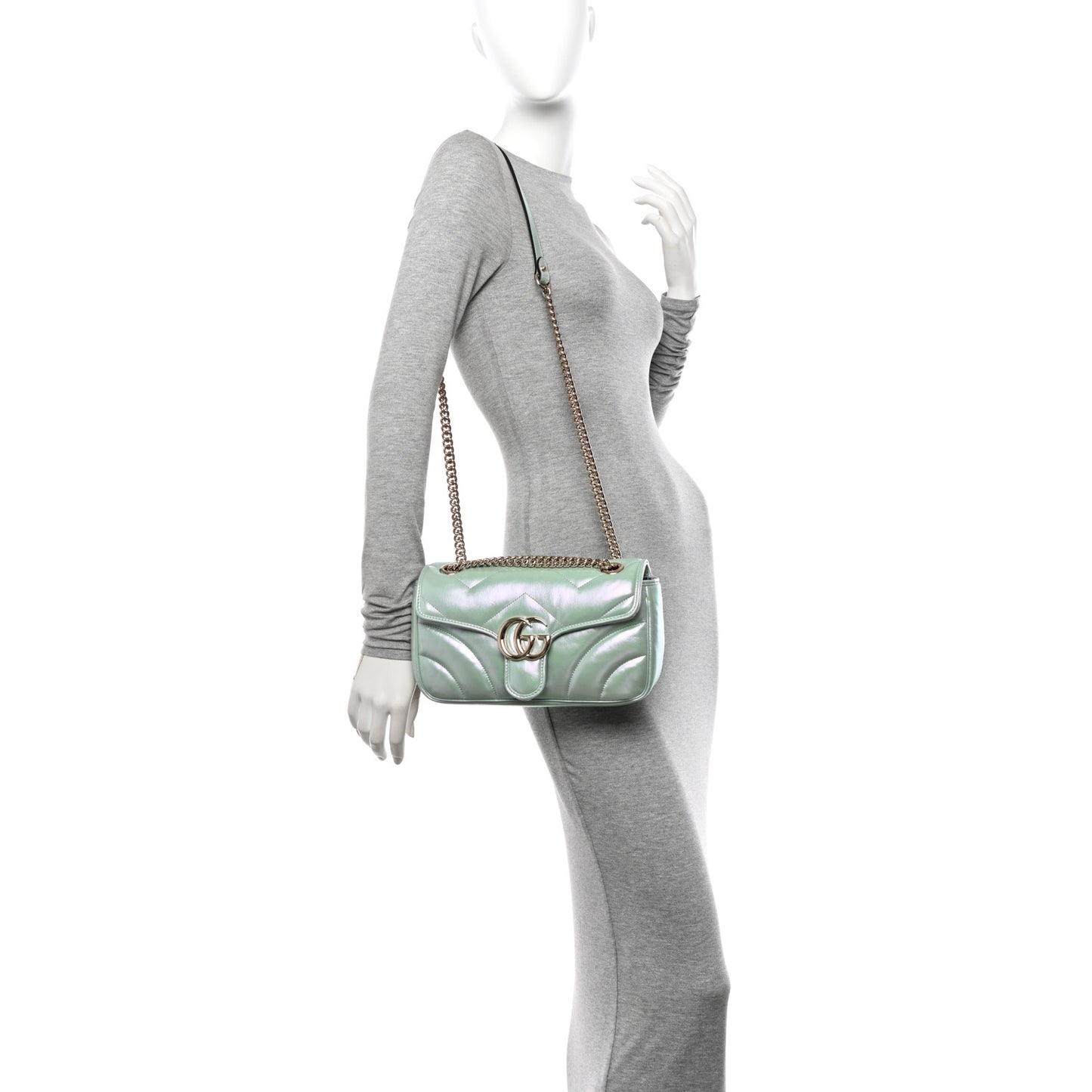 Iridescent Nappa Chevron Matelasse Small GG Marmont Shoulder Bag Iridescent Snow Light Blue