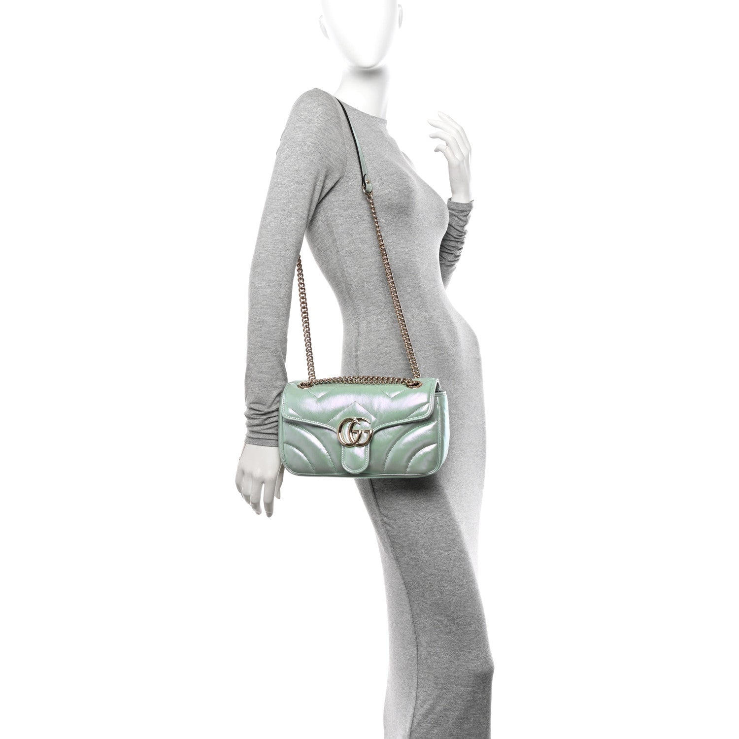 Gucci Iridescent Nappa Chevron Matelasse Small GG Marmont Shoulder Bag Iridescent Snow Light Blue 2 of 10