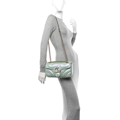 Gucci Iridescent Nappa Chevron Matelasse Small GG Marmont Shoulder Bag Iridescent Snow Light Blue 2 of 10