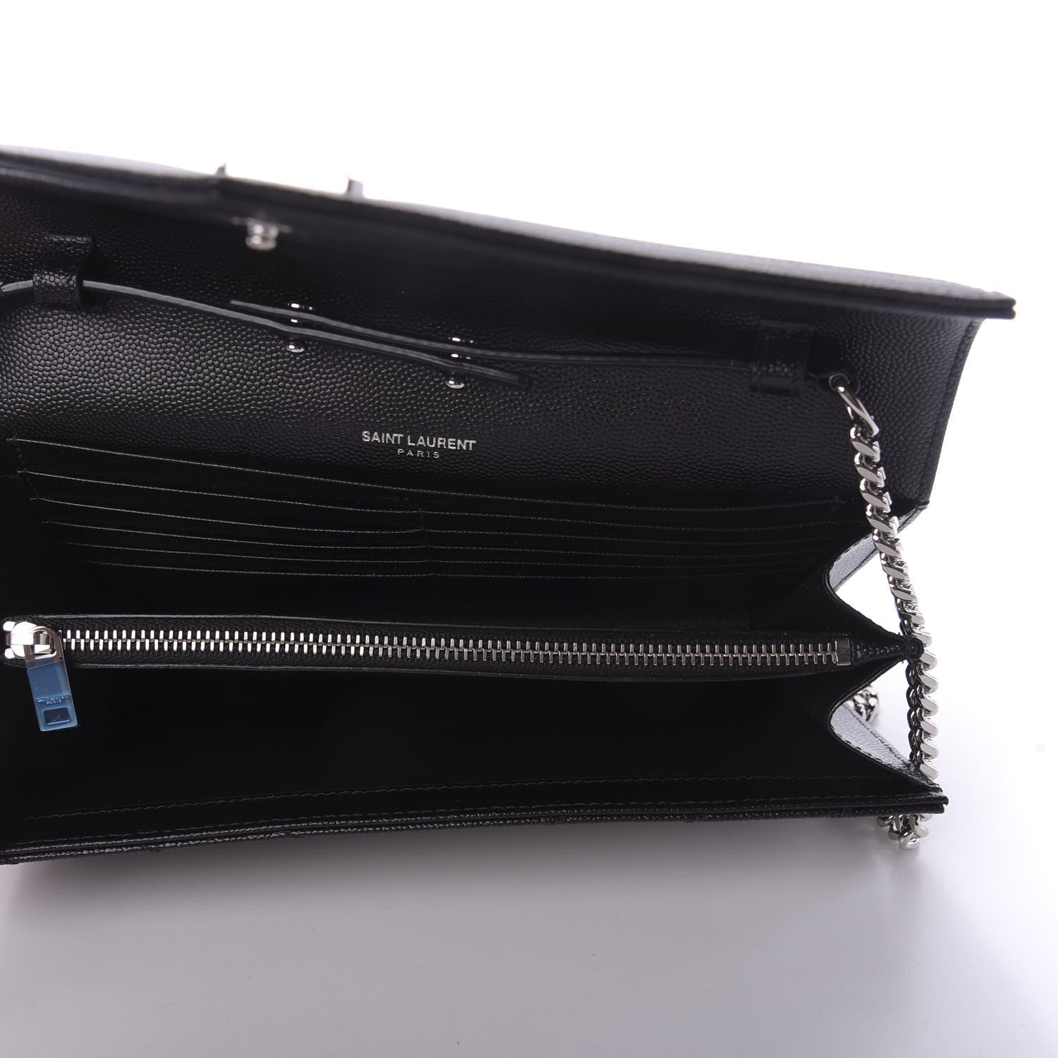 Saint Laurent Grain De Poudre Matelasse Chevron Monogram Chain Wallet Black 5 of 9