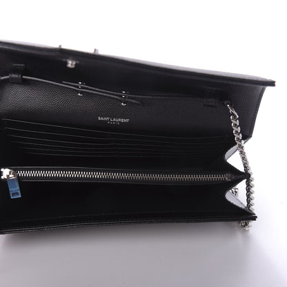 Saint Laurent Grain De Poudre Matelasse Chevron Monogram Chain Wallet Black 5 of 9
