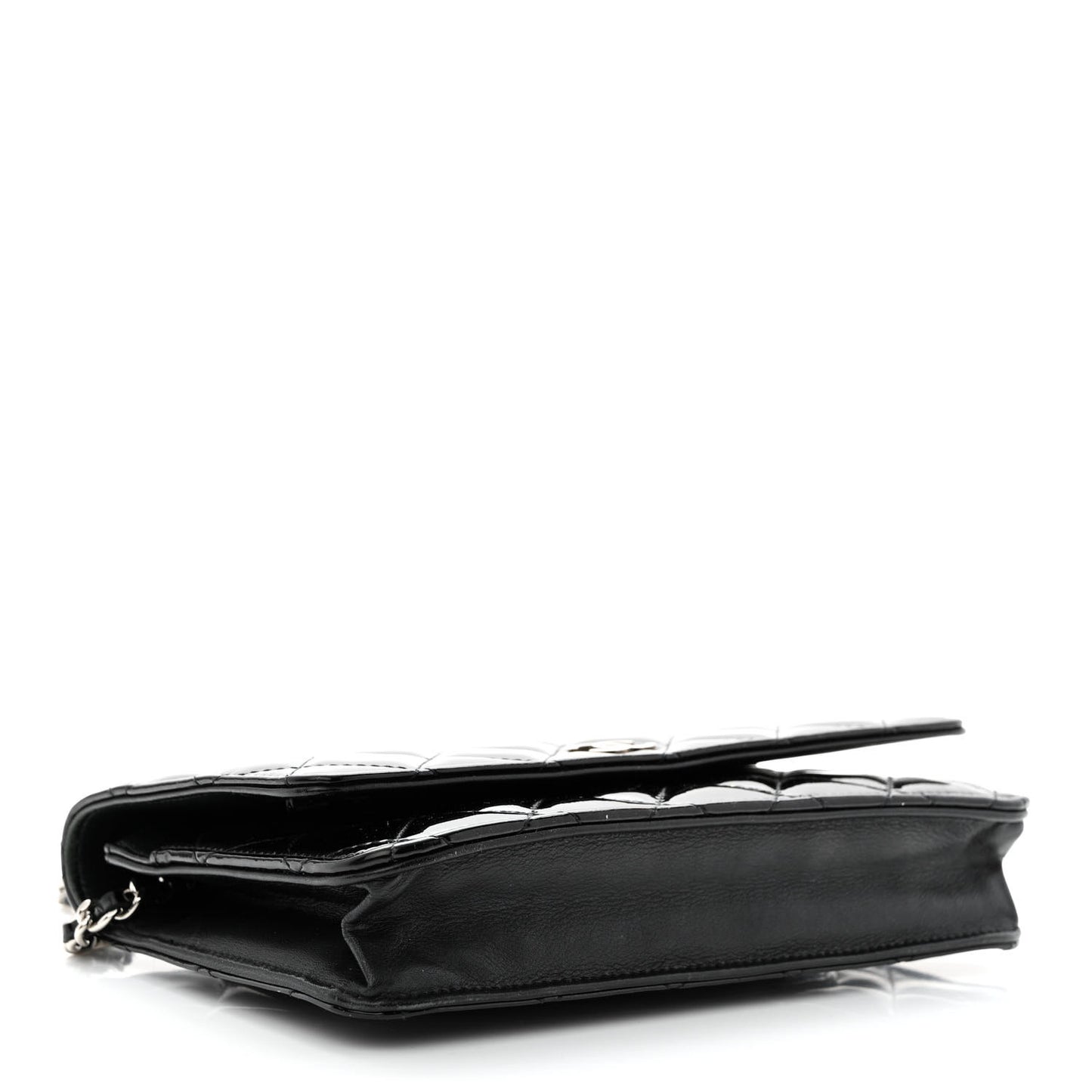 Patent Quilted Wallet On Chain WOC Black