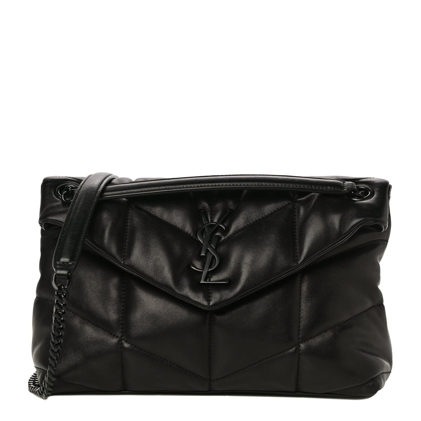 Lambskin Quilted Small Loulou Puffer Monogram Chain Satchel Black