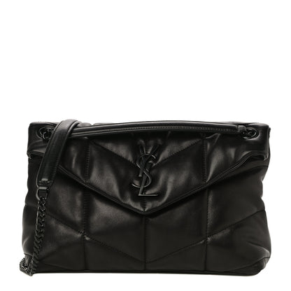 Saint Laurent Lambskin Quilted Small Loulou Puffer Monogram Chain Satchel Black 1 of 14