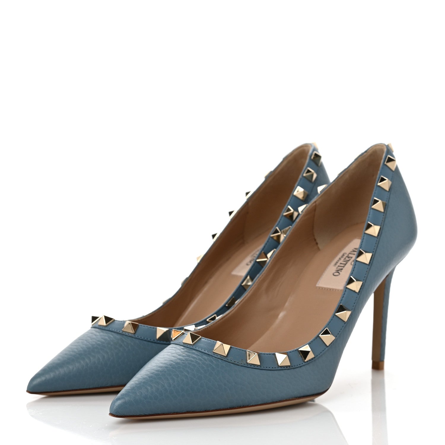 Valentino Garavani Pebbled Calfskin Rockstud 85mm Pumps 36 Grey Sky 3 of 7