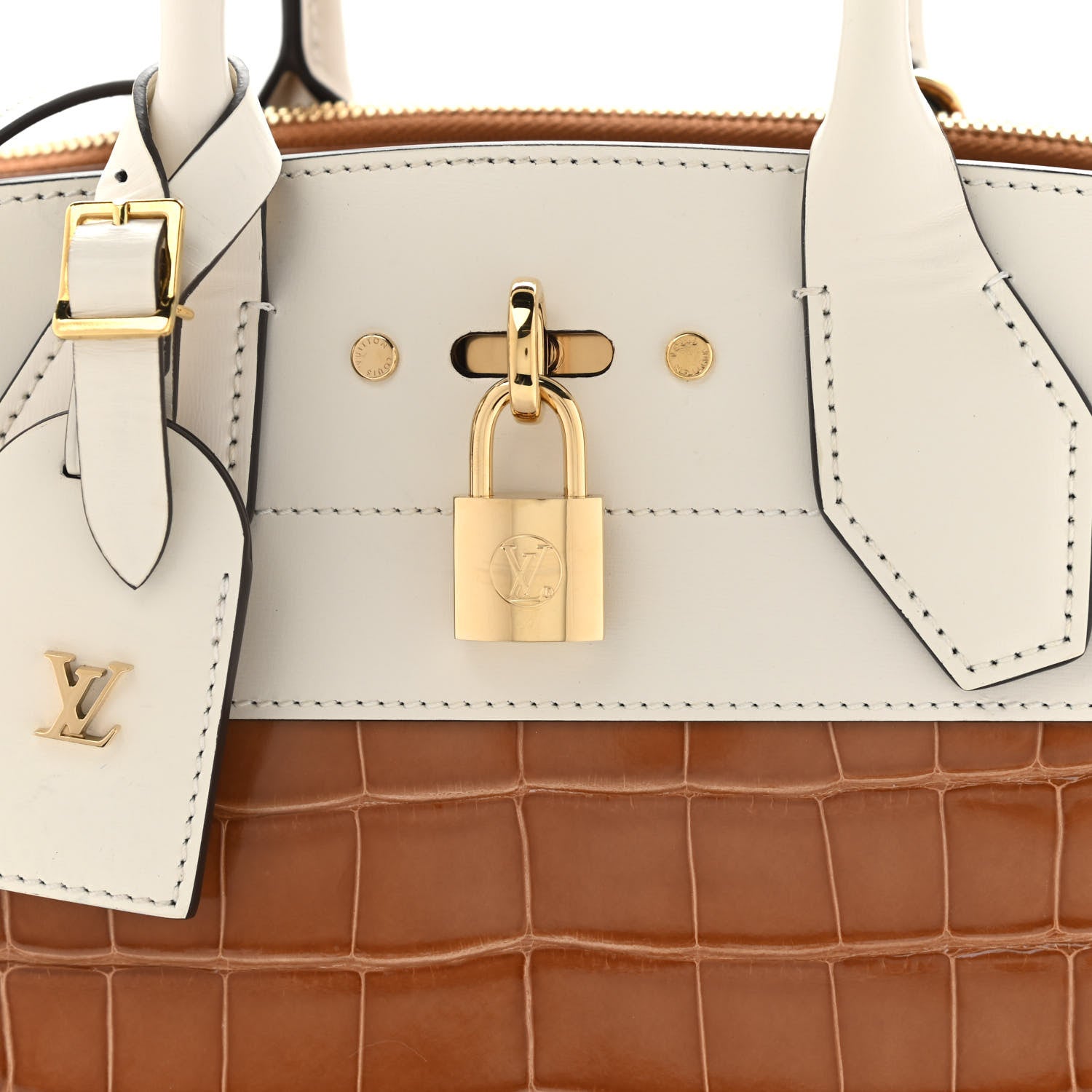 Louis Vuitton Alligator Goatskin City Steamer PM Sienna Brown White 9 of 11