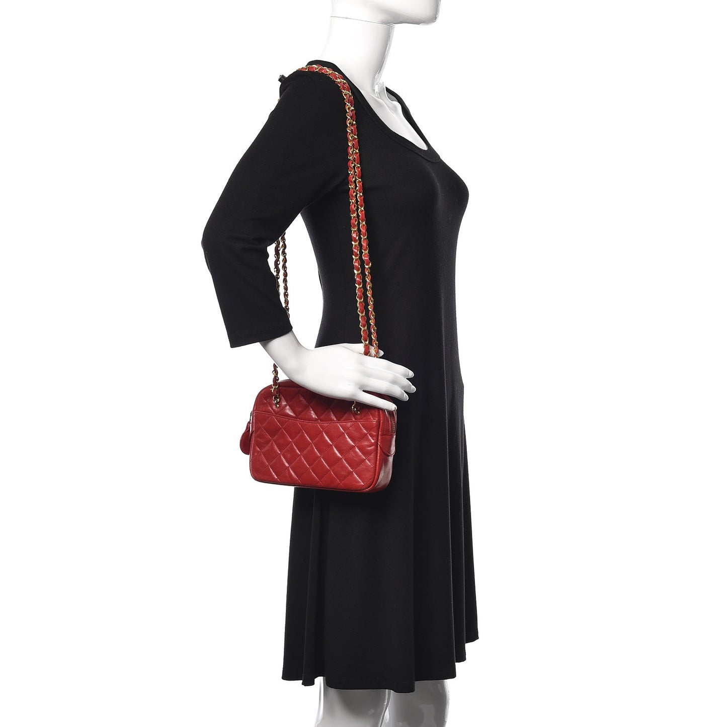 Lambskin Quilted Camera Case Red