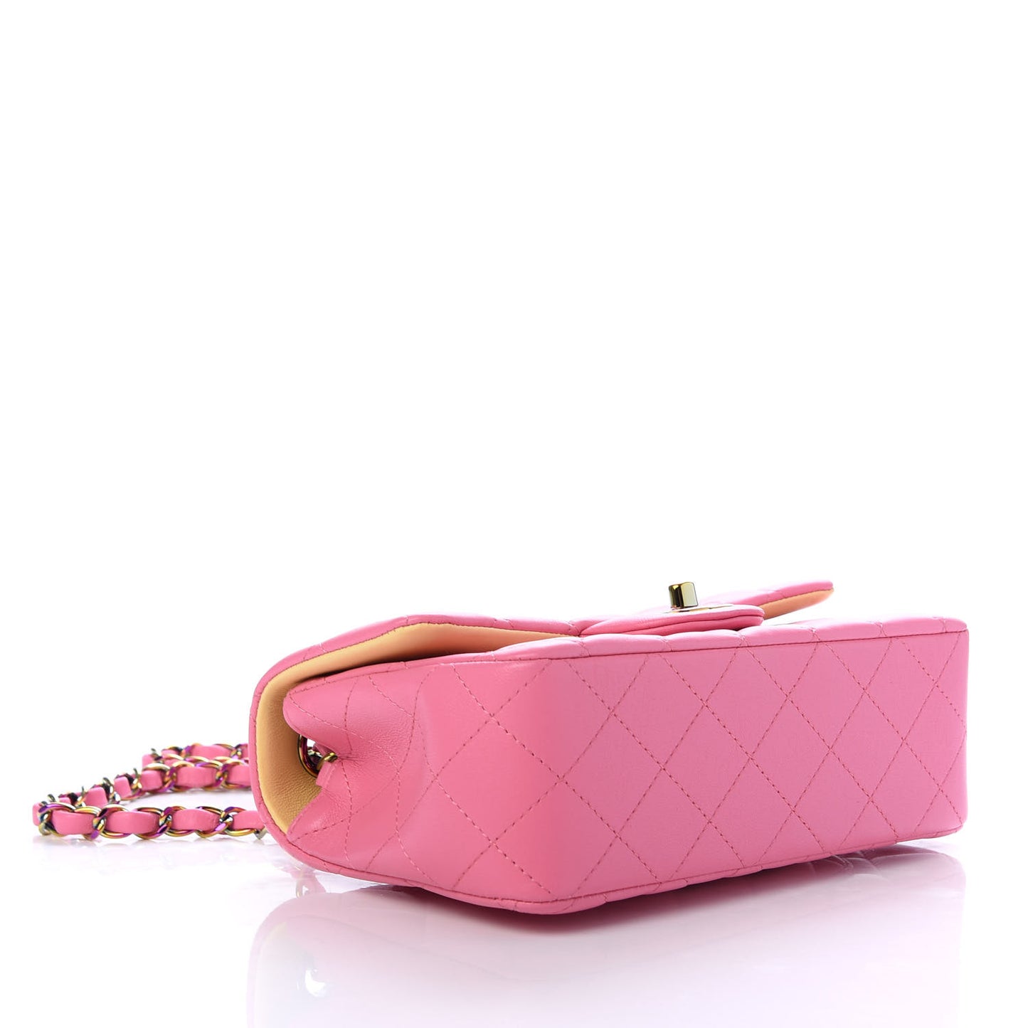 Lambskin Quilted Mini Rectangular Flap Pink Yellow