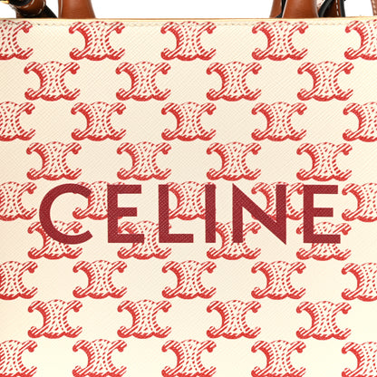 Celine Triomphe Canvas Calfskin Mini Vertical Cabas White Red 6 of 8