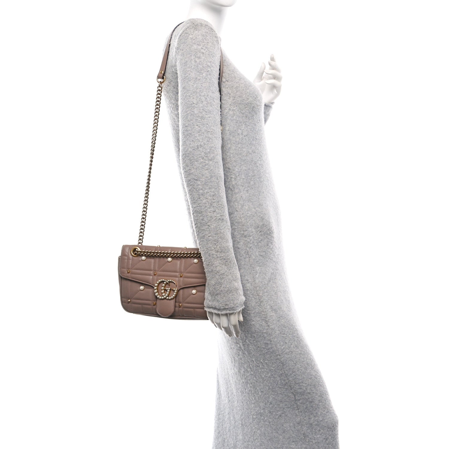 Gucci Calfskin Matelasse Studded Small Pearly GG Marmont Shoulder Bag Porcelain Rose 2 of 11