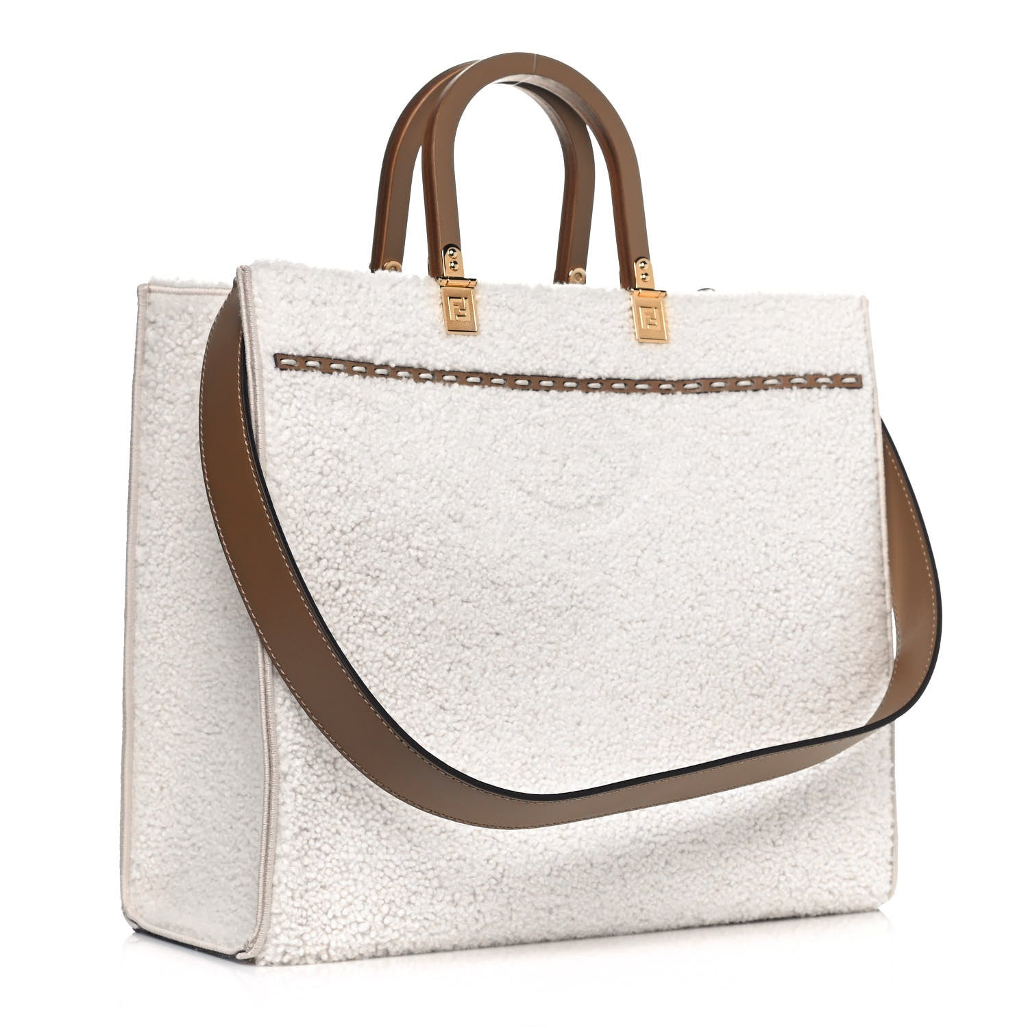 Fendi Shearling Vitello King Logo Medium Fendi Sunshine Shopper Tote White 3 of 12